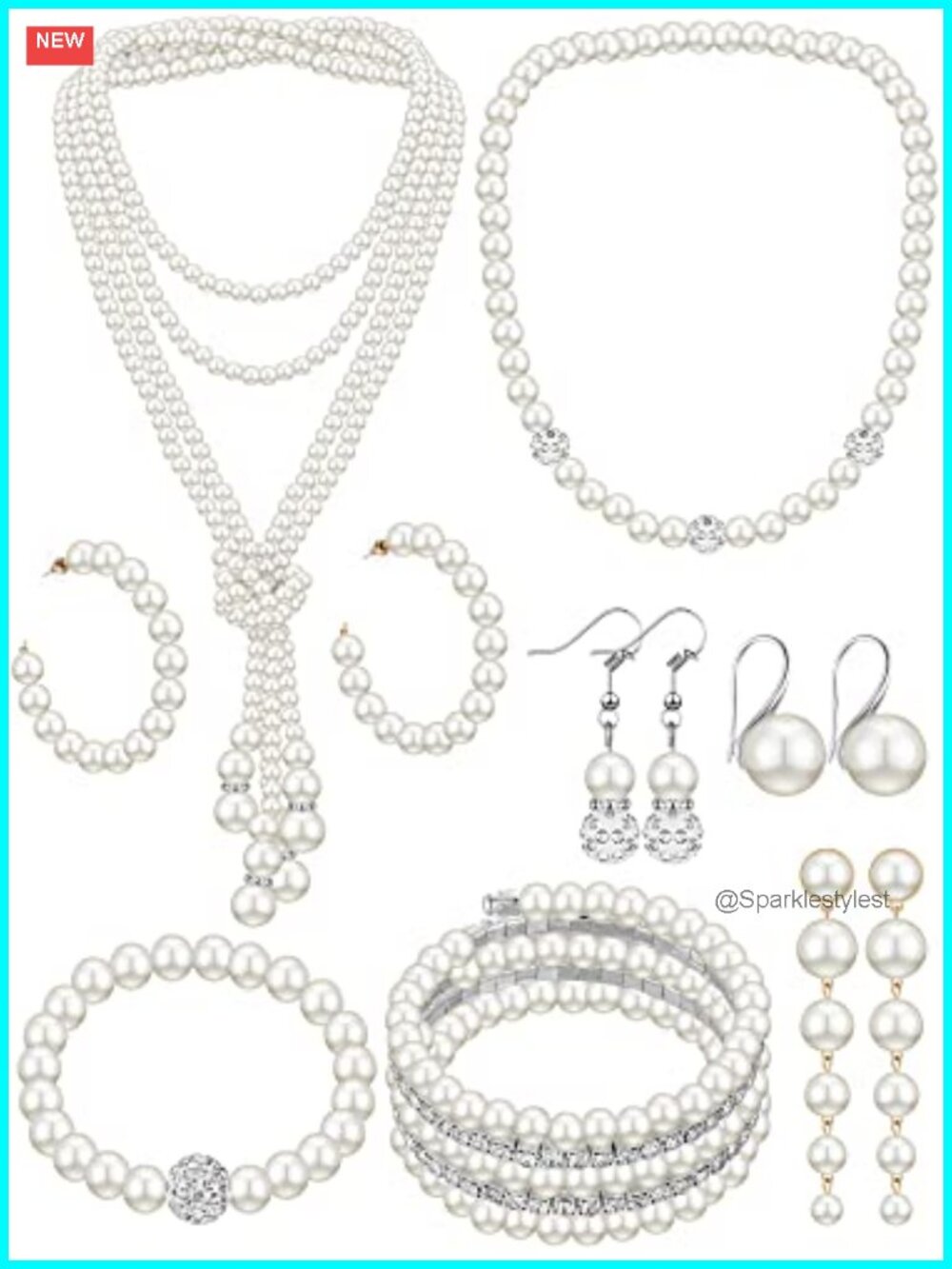 Pearl Necklace Earring Bracelet Set Wedding Party Jewelry 8 Pieces